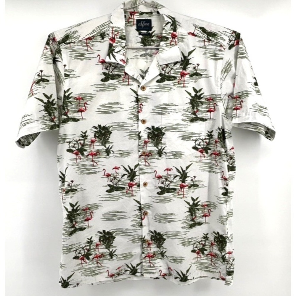S'Fare Hawaiian Shirt Mens M Flamingo Tropical Camp Collar Aloha‎ Beach Resort